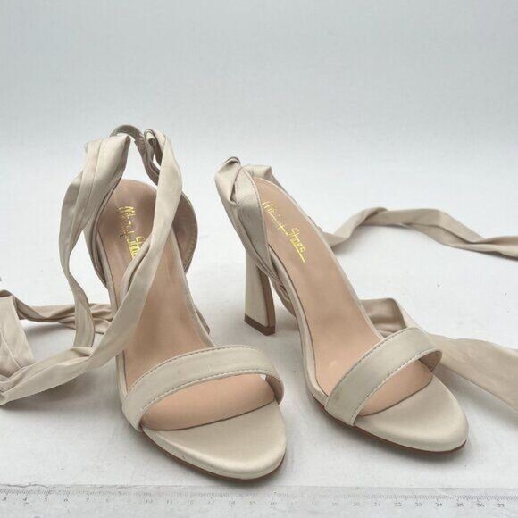 Milooey White Open Toe Strappy Sandal Lace Up Block High Heels Ankle Strap Shoes - Picture 4 of 8